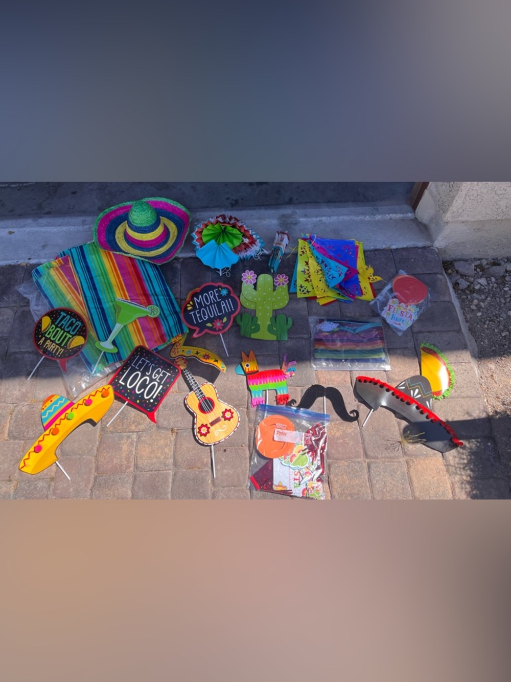 Fiesta Party Decor Bundle - Bright Multicolor Sombrero & Accessories - Picture 2 of 3